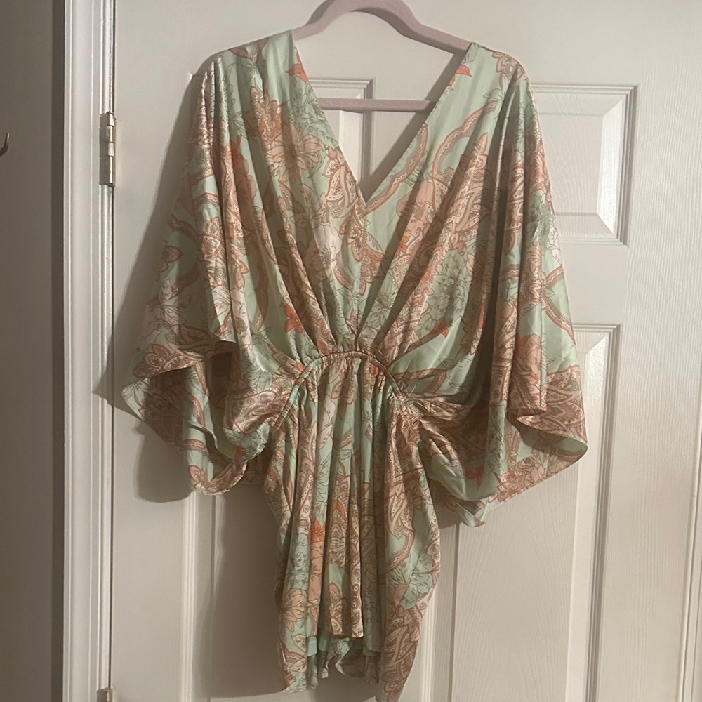 Vici Mint Green and Peach Paisley Jumpsuit Romper